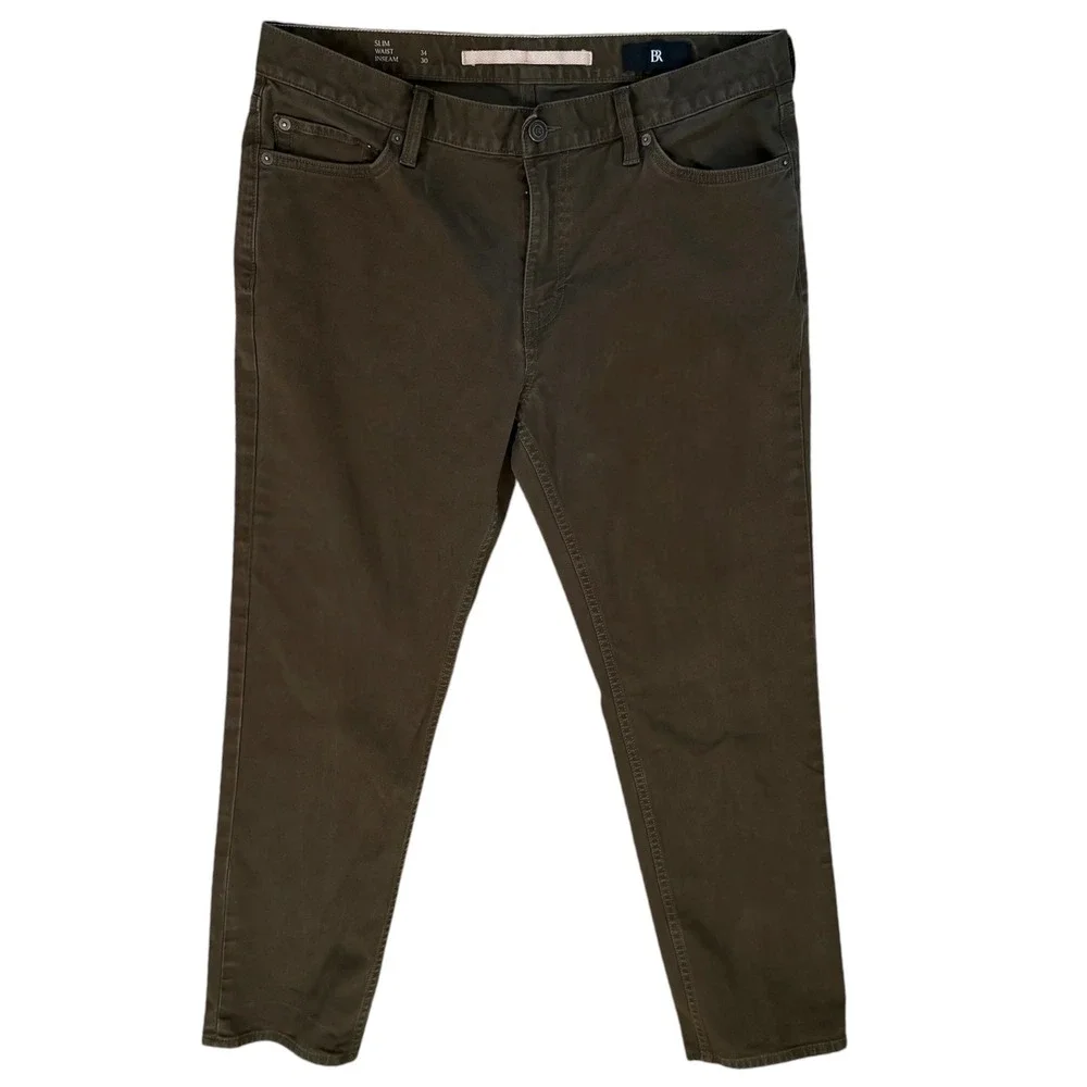 Banana Republic Slim Fit Olive Green Chino Pants Mens 34x30 Cotton Modal Stretch
